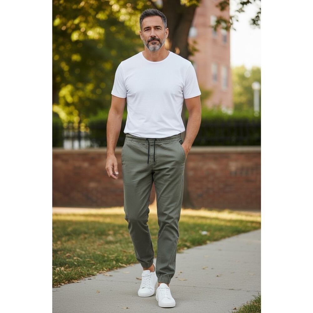 Old Navy Mens Jogger Built In Flex Size S Green/Gray Khaki Pants Drawstring